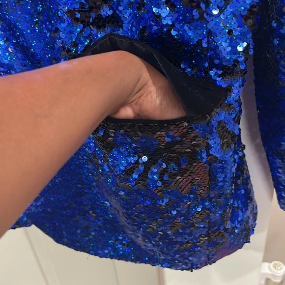 NWOT: Unbranded Black & Blue Sequin Suit Blazer - Picture 4 of 9